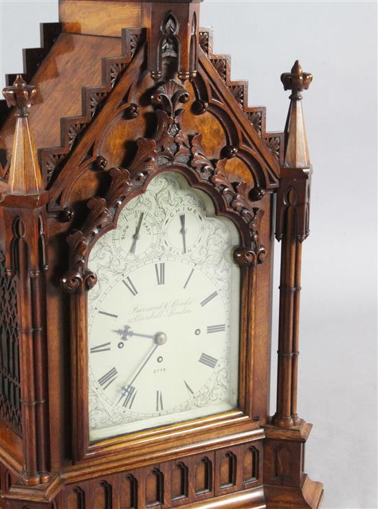 Barraud & Lunds, Cornhill, London. An impressive mid 19th century oak cased Gothic revival bracket clock